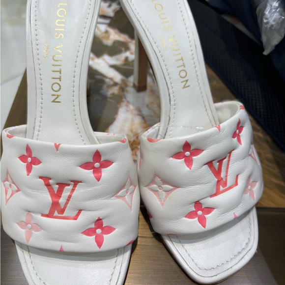 Louis Vuitton Revival Line Mule Heel Sandals White And Pink Monogram Size 37 - Picture 1 of 17
